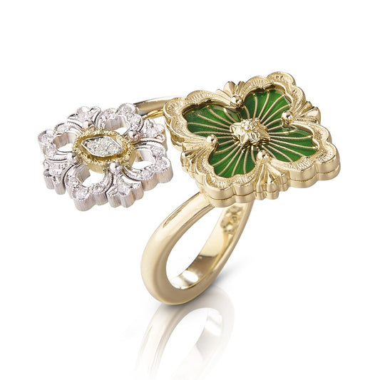 BQLT-RIN018032 European style four-leaf clover double flower head split color open enamel version ring