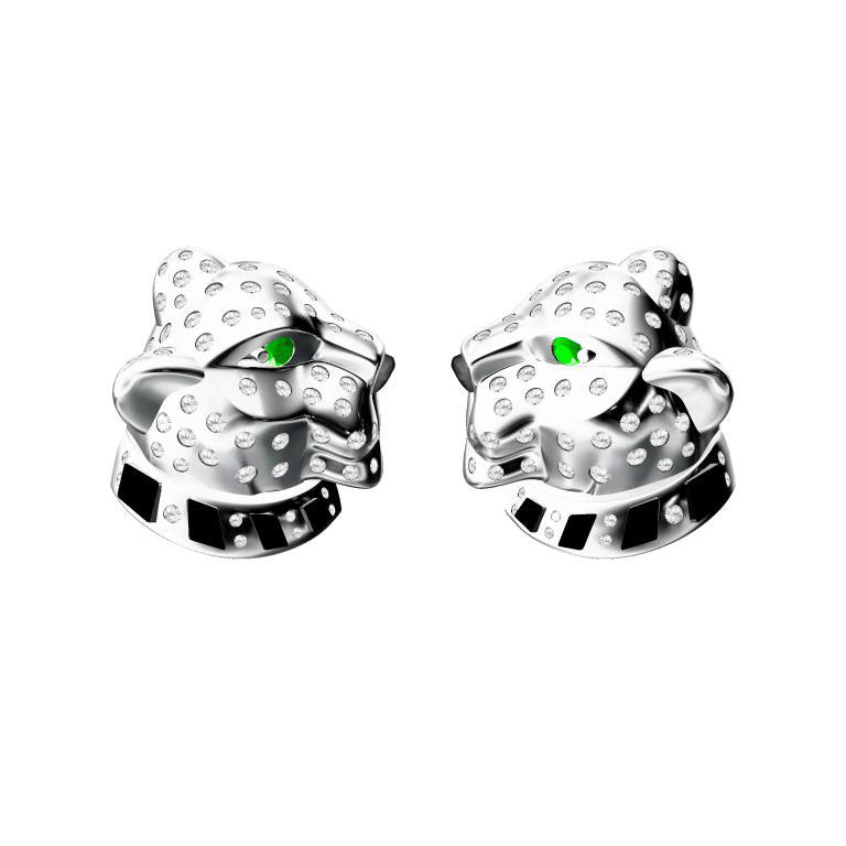 KDY-N47834 full diamond earrings small leopard head + agate style size 16mm