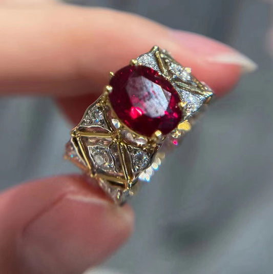 BQLT-RIN194287 yellow and white egg-shaped ruby ​​ring wavy edge arm