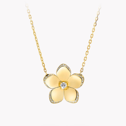 GLF-RGP814 five-leaf flower light gold bolt chain pendant 0.36ct