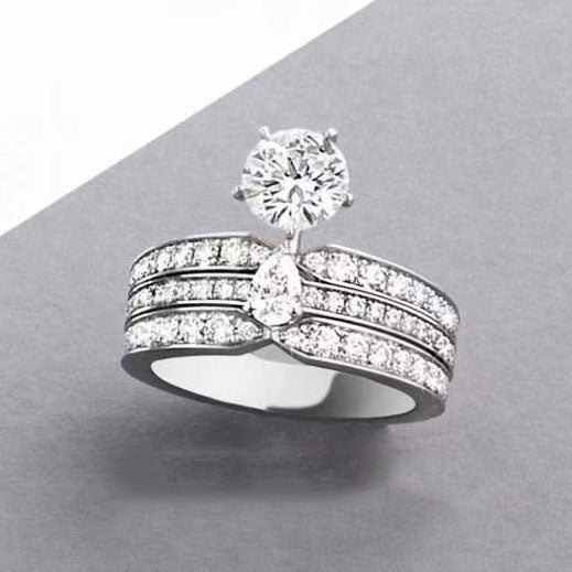 SM-Five-claw round diamond 0.6ct pointed beak drop diamond three-piece combination ring 14#