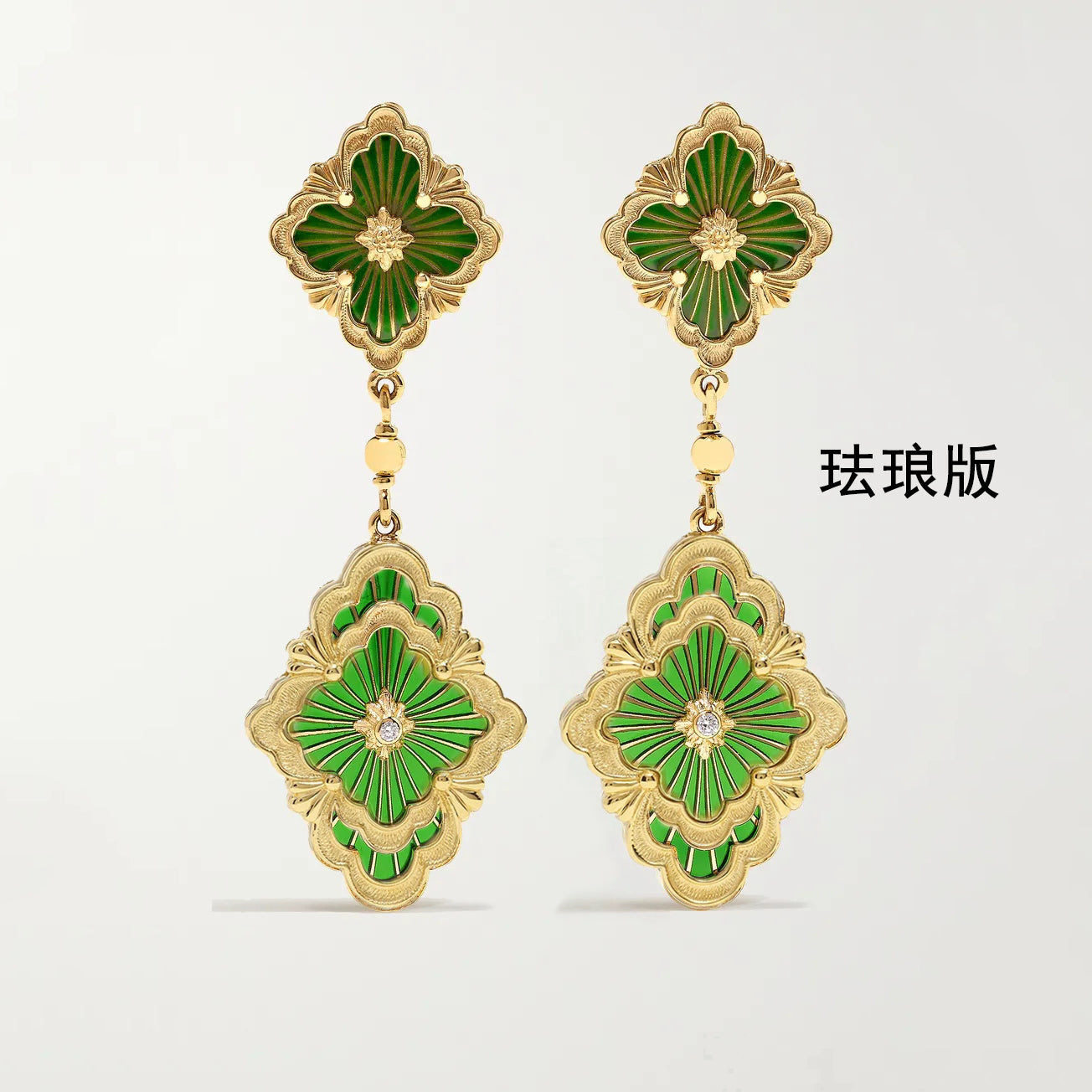 BQLT European double flower four-leaf clover earrings enamel version earrings 19x54mm