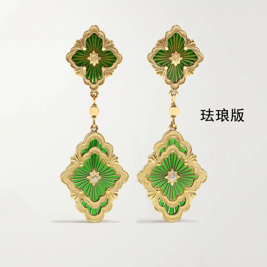 BQLT European double flower four-leaf clover earrings enamel version earrings 19x54mm