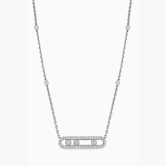 MSK-03994 large movable full diamond tether pendant necklace 29mmx7mm