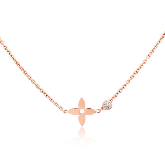 LV-Q93281 Light gold flat thin edge flower head plum blossom flying mark bolt chain pendant necklace customer version