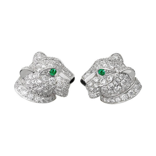 KDY-N8050700 Full Diamond Small Leopard Head Stud Earrings