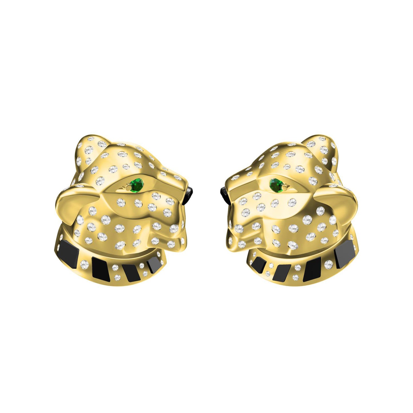 KDY-N47834 full diamond earrings small leopard head + agate style size 16mm