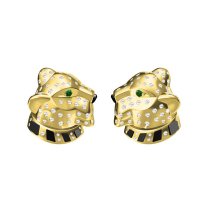 KDY-N47834 full diamond earrings small leopard head + agate style size 16mm