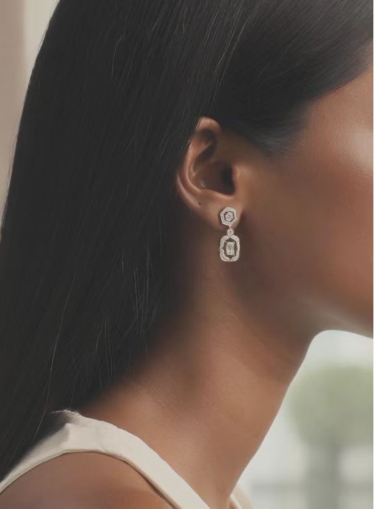 HW-5DW8852 emerald stone hexagonal long earrings