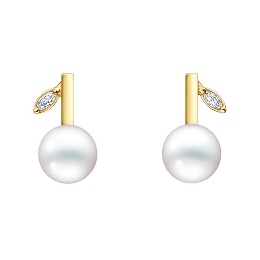 TSQ-E-4406 Light Gold Leaf Pearl 7mm Stud Earrings