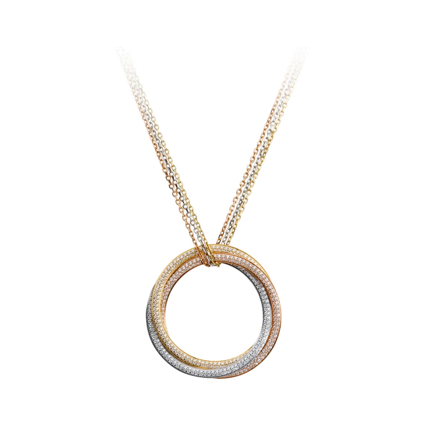 KDY-N7059300 full diamond three ring three color double row diamond ring pendant