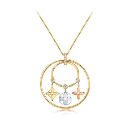 LV-Q93452 ring plum blossom flying standard light gold flat thin edge flower head four-leaf clover pendant
