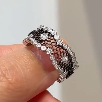 BQLT-RIN87444 8.6mm lace mixed middle honeycomb spaced diamond hollow ring