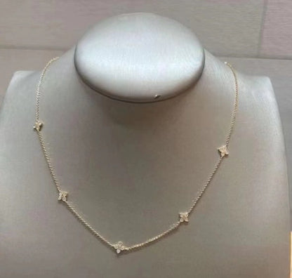 LBT-ADR777CL2644扭绳四叶草5花飞标小钻项链