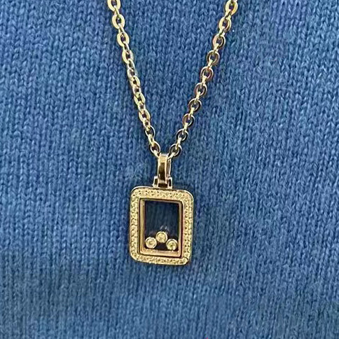 XB-793220 Rectangular Three Diamond Movable Glass Pendant