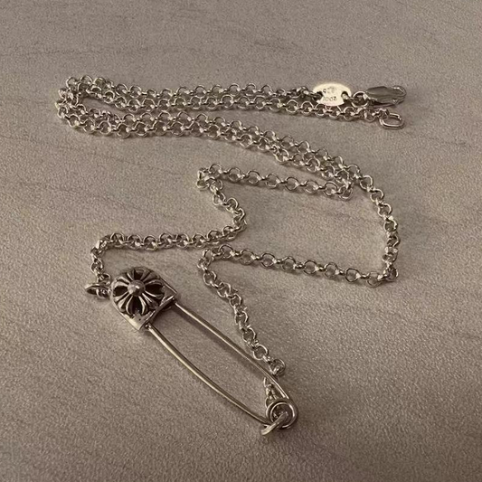 KLX-4988415 light gold cross paper clip pin bolt chain pendant necklace