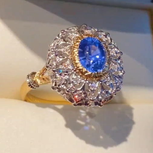 BQLT-RIN216541 bezel-set egg-shaped stone large flower head lace colorful gemstone ring