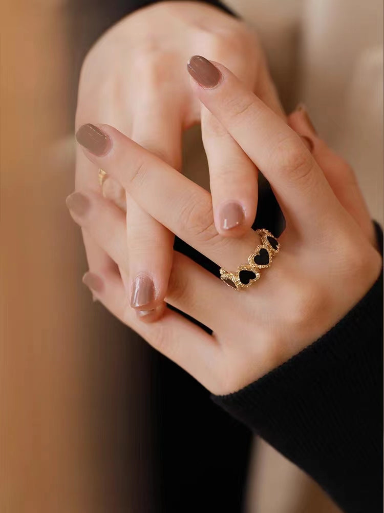 BQLT-RIN16489 light gold agate heart-shaped pattern ring