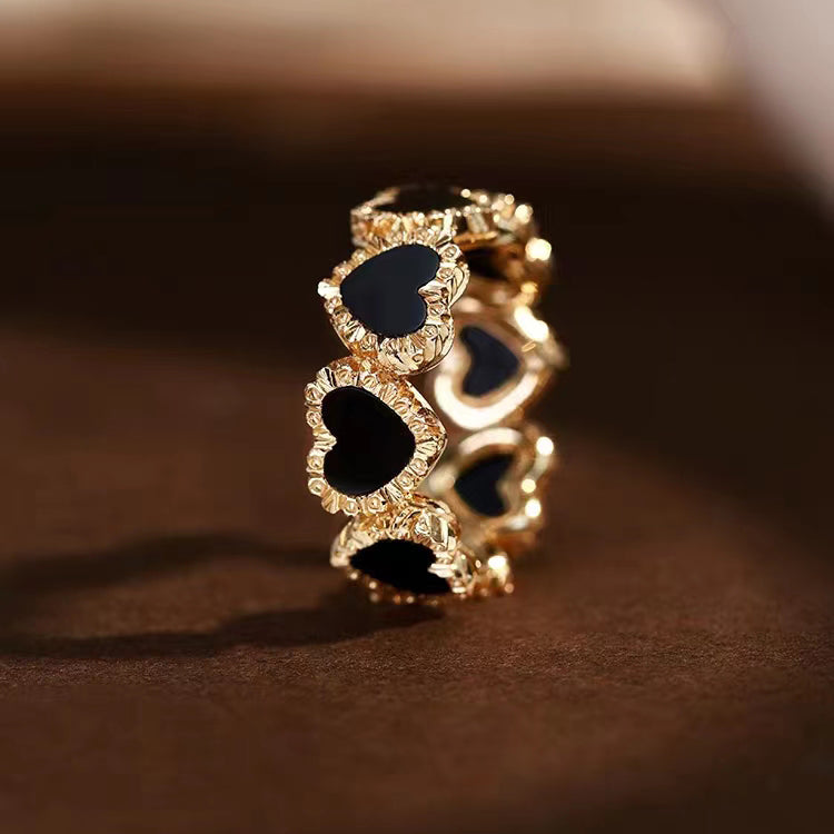 BQLT-RIN16489 light gold agate heart-shaped pattern ring