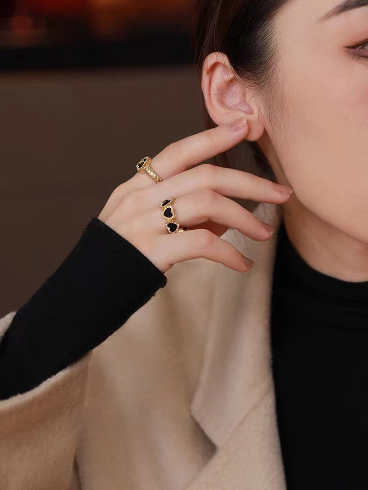 BQLT-RIN16489 light gold agate heart-shaped pattern ring