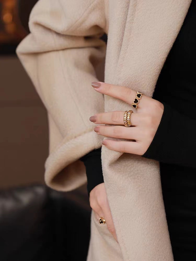 BQLT-RIN16489 light gold agate heart-shaped pattern ring