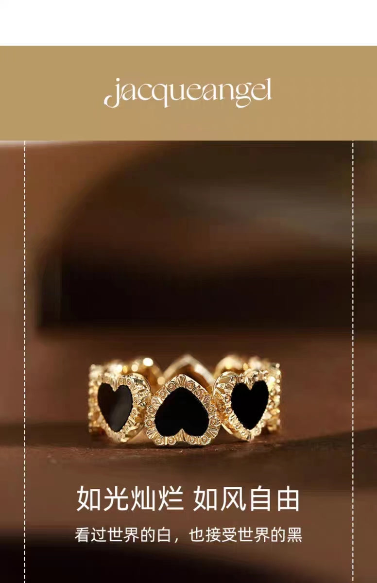 BQLT-RIN16489 light gold agate heart-shaped pattern ring