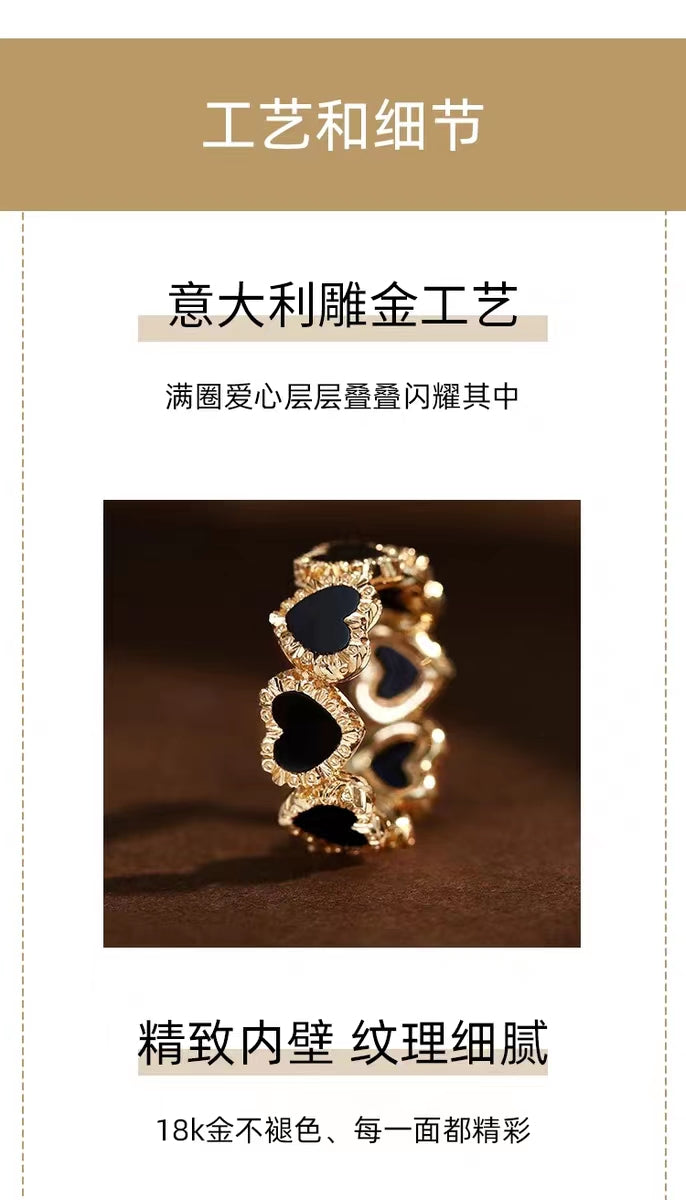 BQLT-RIN16489 light gold agate heart-shaped pattern ring