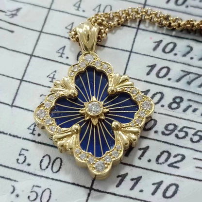 BQLT-PEN185432 enamel version with a middle ribbon set with diamonds on one side and light gold pendant on the other side European style four-leaf clover guest version
