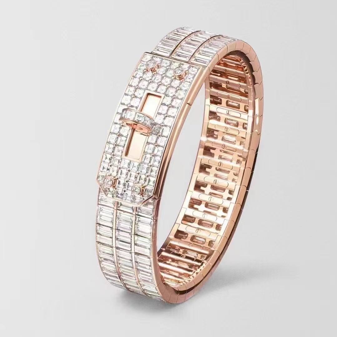 AMS-H164218A 16mm wide diamond twisted circle ladder square bracelet