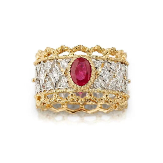 BQLT-RIN216431 bezel-set egg-shaped red stone wide-faced hollow wavy edge arm ring