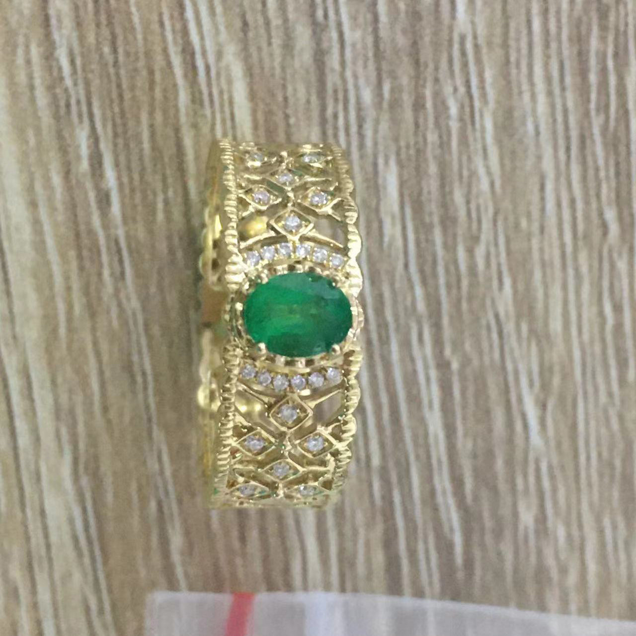 BQLT-RIN216874 emerald octagonal stone wide face rhombus hollow water wave edge straight arm ring guest version