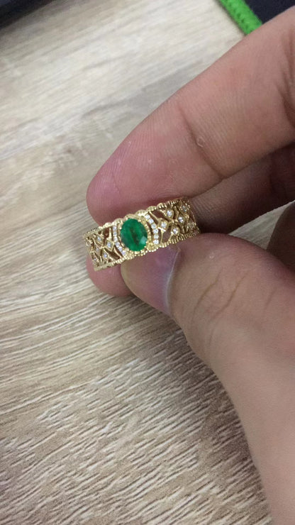 BQLT-RIN216874 emerald octagonal stone wide face rhombus hollow water wave edge straight arm ring guest version