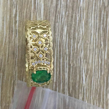 BQLT-RIN216874 emerald octagonal stone wide face rhombus hollow water wave edge straight arm ring guest version