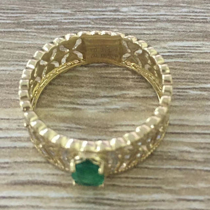 BQLT-RIN216874 emerald octagonal stone wide face rhombus hollow water wave edge straight arm ring guest version