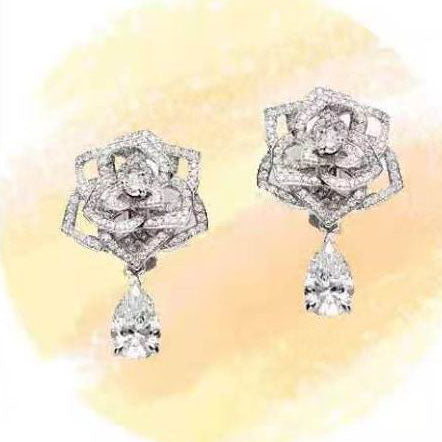 BJ-G38U6151 Ribbon diamond flower ear clip