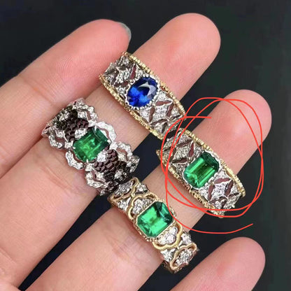 BQLT-RIN964612 bezel-set emerald wide face hollow straight arm ring main stone 5.4x6.45x3mm