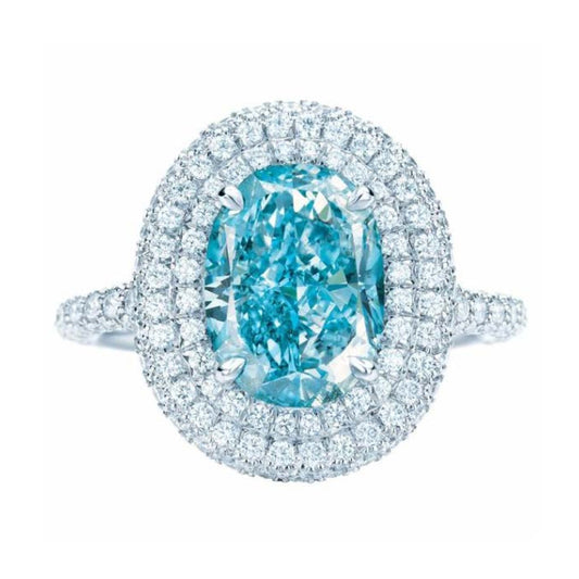 TIF5272283 Cross four-claw egg-shaped diamond two-circle surrounding stone ring