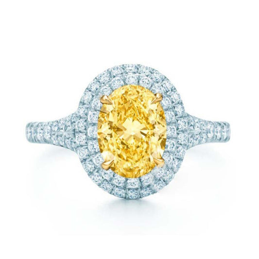 TIF38404533 egg-shaped yellow diamond two-circle stone ring
