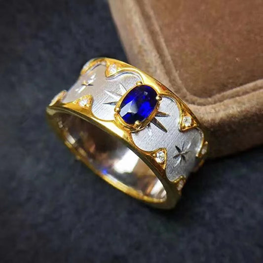 BQTL-RIN558876 11mm bezel-set straight-edge split-color men's ring with stone eight-pointed star ring