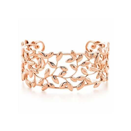 TIF84882364 narrow version light gold olive leaf open bracelet
