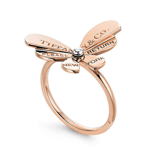 TIF72725207 light gold letter butterfly ring