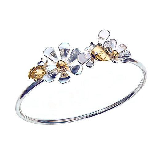 TIF67480763 light gold letter flower ladybug bee bracelet