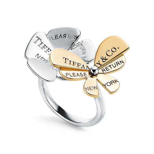 TIF30689523 light gold letter color flower shaped butterfly ring