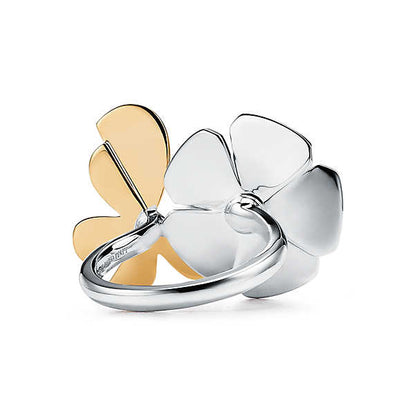 TIF30689523 light gold letter color flower shaped butterfly ring