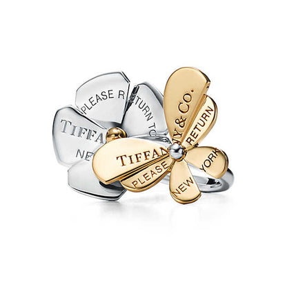 TIF30689523 light gold letter color flower shaped butterfly ring