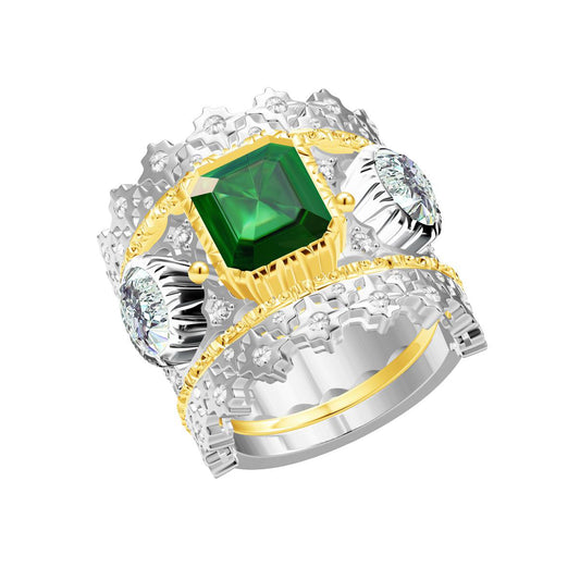 BQLT-RIN7542334 emerald small octagonal color lace treasure wavy edge arm ring
