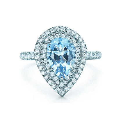 TIF40338082 Aquamarine water drop two-circle stone ring