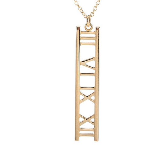 TIF69926321 vertical version light gold Roman font pendant