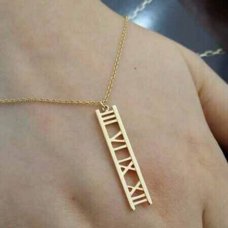 TIF69926321 vertical version light gold Roman font pendant