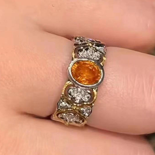 BQLT-RIN334745 bezel-set egg-shaped stone bezel-set split-color wavy edge arm ring